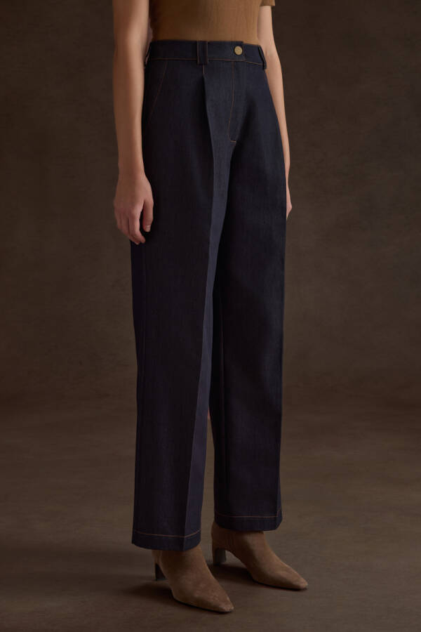 Lacivert Denim Görünümlü Pantolon - 2