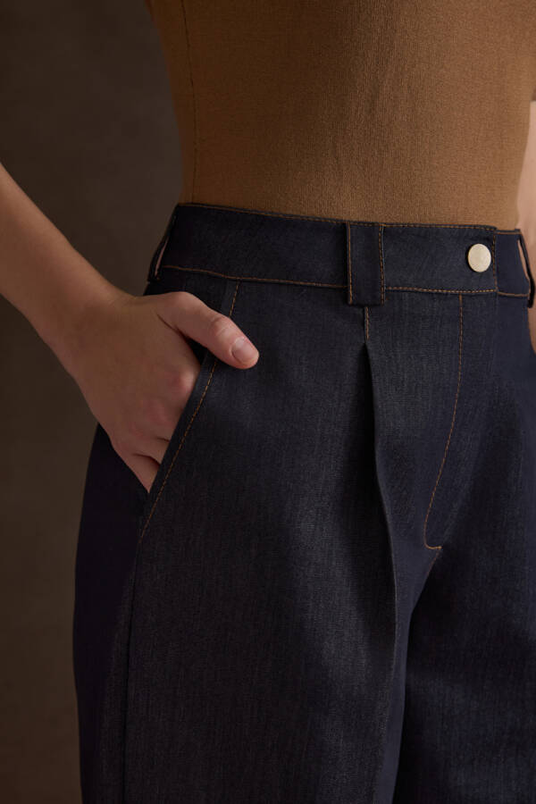 Lacivert Denim Görünümlü Pantolon - 3