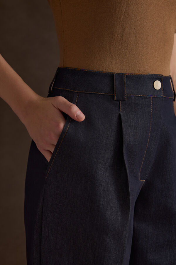 Lacivert Denim Görünümlü Pantolon - 3