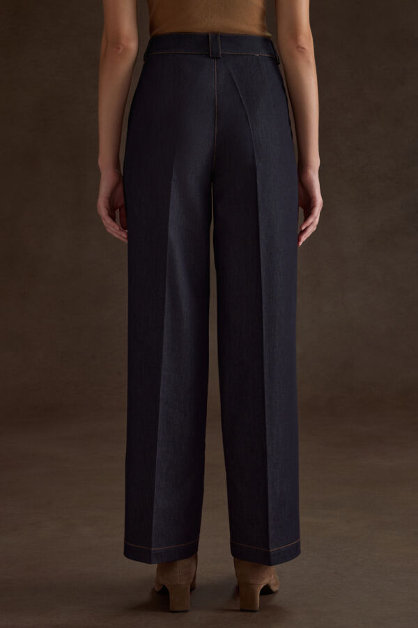 Lacivert Denim Görünümlü Pantolon - 4