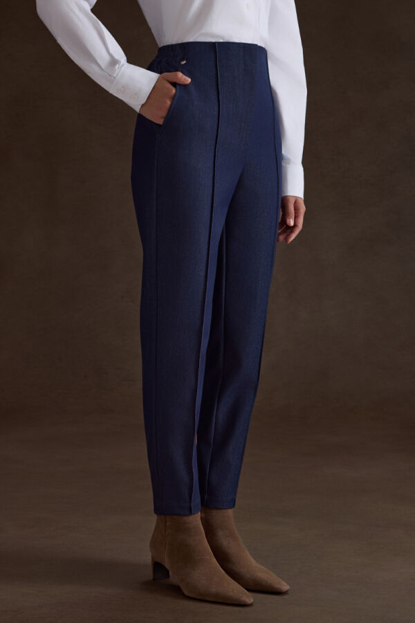 Lacivert Denim Görünümlü Pantolon - 3