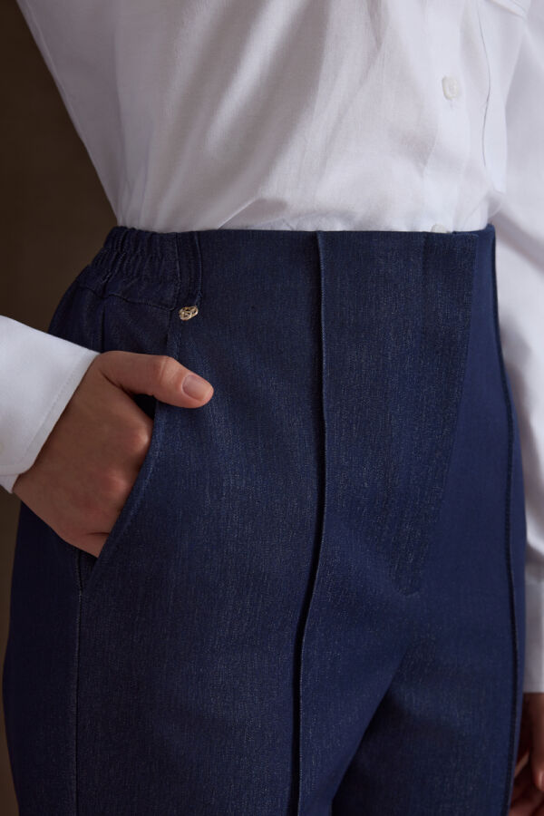 Lacivert Denim Görünümlü Pantolon - 4