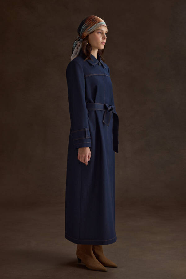 Lacivert Denim Görünümlü Pardösü - Aker (1)