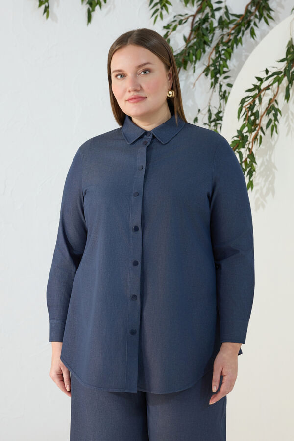 Lacivert Denim Görünümlü Tunik - 3