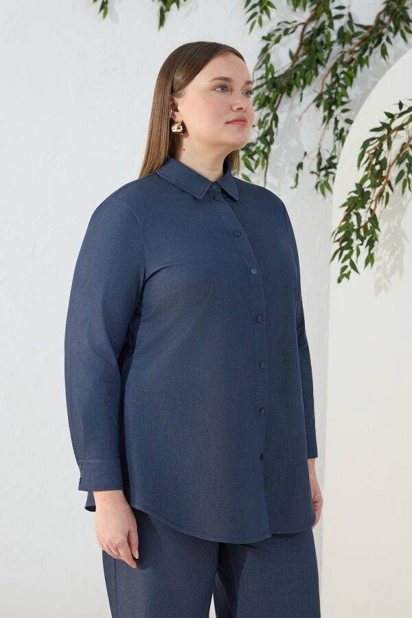 Lacivert Denim Görünümlü Tunik - 4