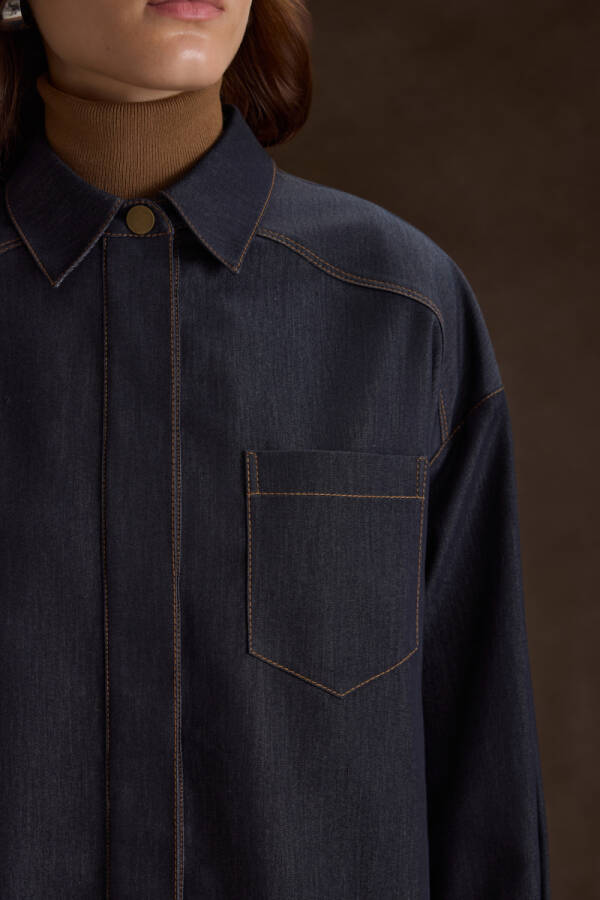 Lacivert Denim Görünümlü Tunik - 4