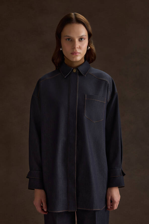 Lacivert Denim Görünümlü Tunik - 2