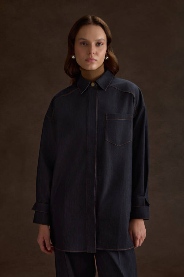 Lacivert Denim Görünümlü Tunik - 3