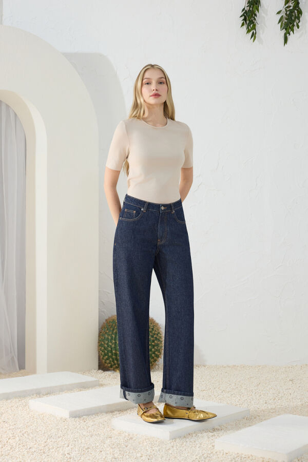 Lacivert Denim Pantolon - 4