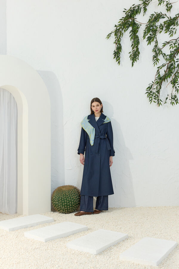 Lacivert Denim Trençkot - Aker