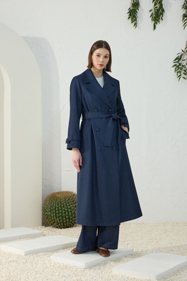 Lacivert Denim Trençkot - 3