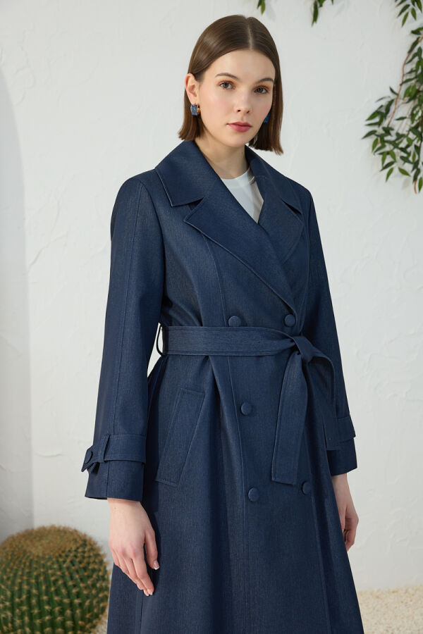 Lacivert Denim Trençkot - 4