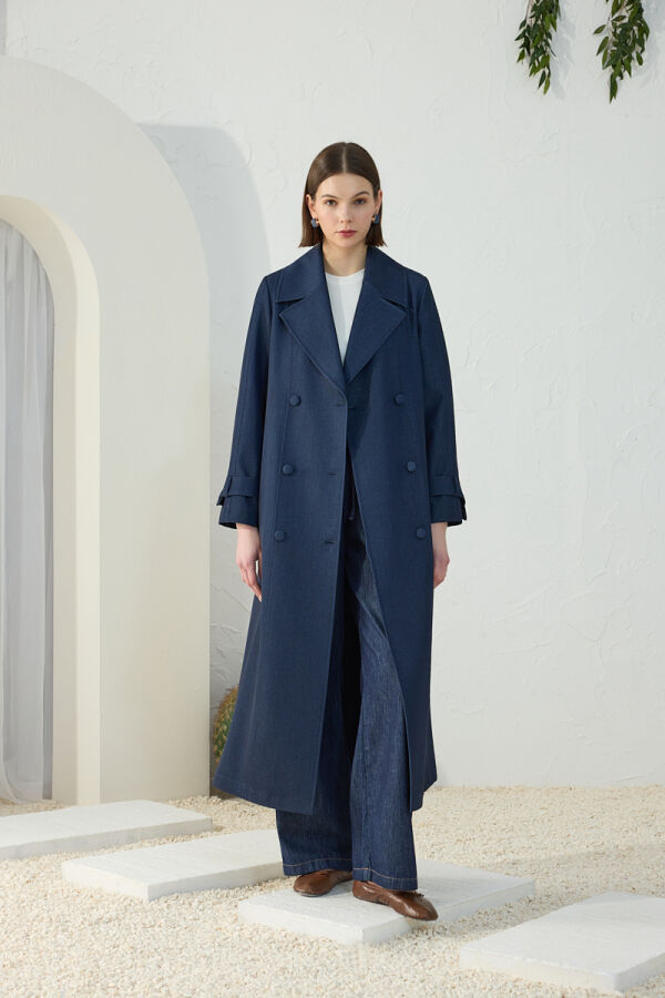Lacivert Denim Trençkot - 5