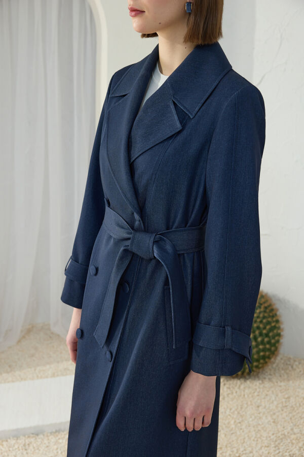 Lacivert Denim Trençkot - 6