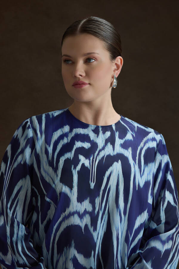 Lacivert Desenli Bluz - 4