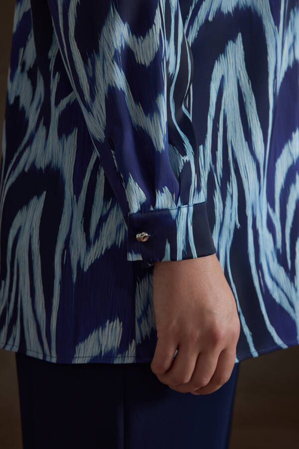 Lacivert Desenli Bluz - 5