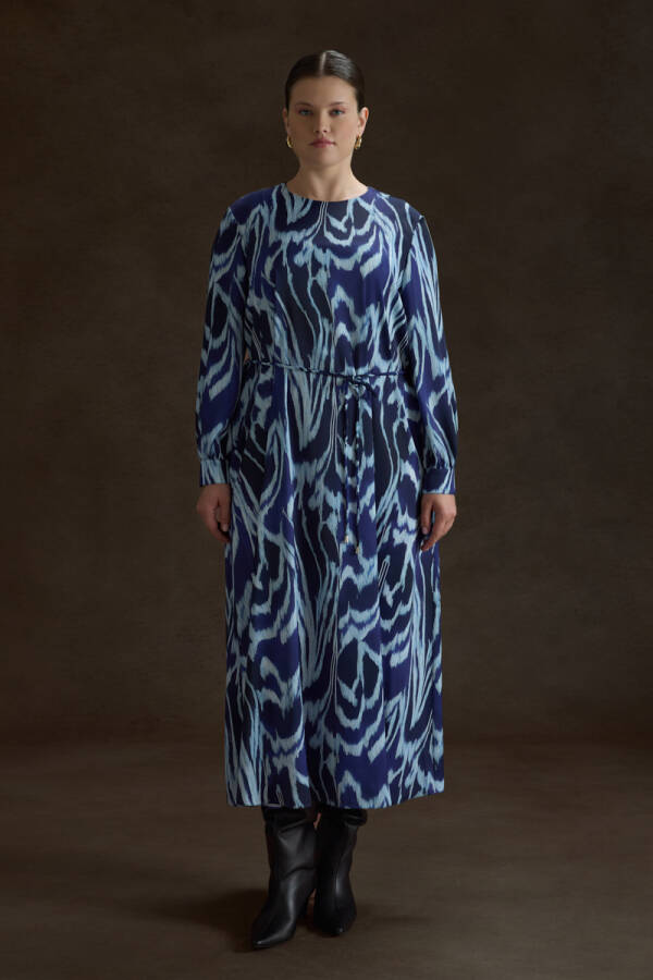 Lacivert Desenli Elbise - Aker (1)