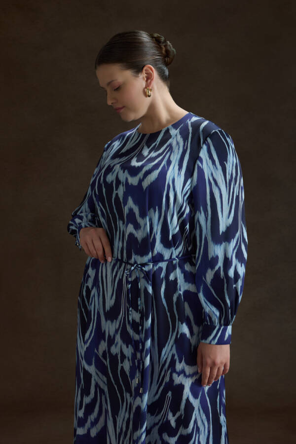Lacivert Desenli Elbise - 3