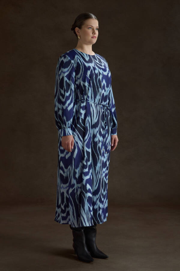 Lacivert Desenli Elbise - 4