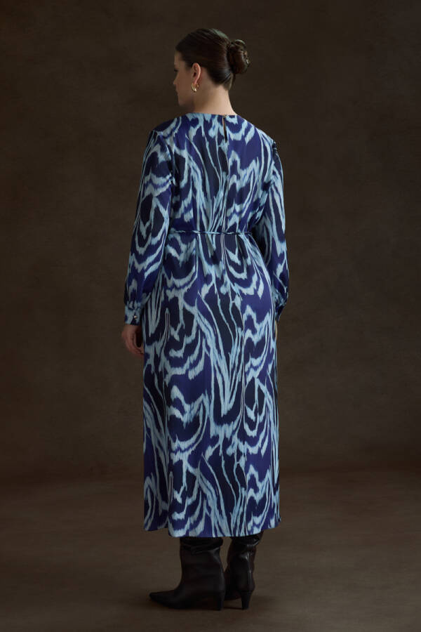 Lacivert Desenli Elbise - 6
