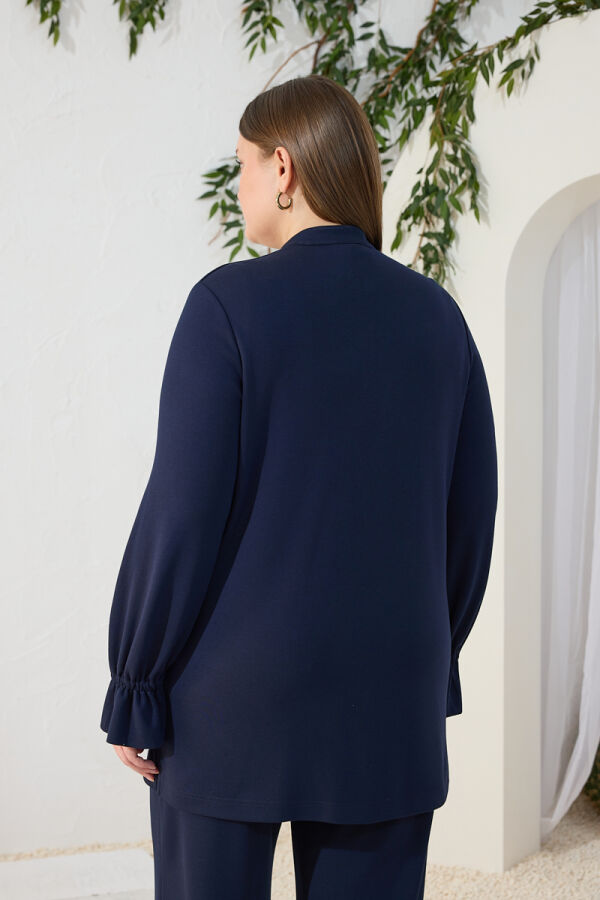 Lacivert Dik Yaka Kol Lastik Detaylı Bluz - 6