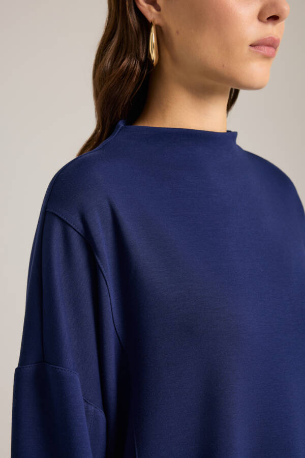 Lacivert Dik Yaka Viscon Sweatshirt - 4