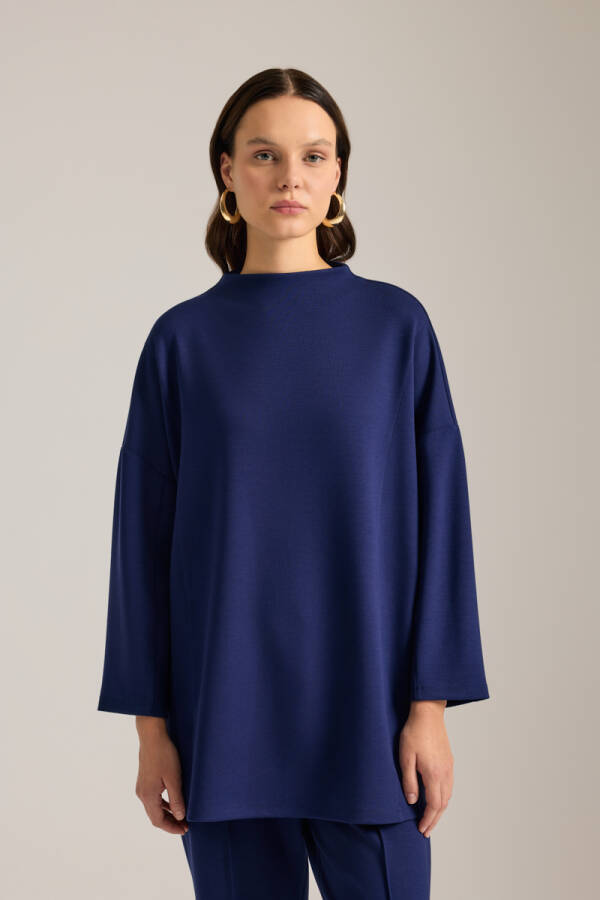 Lacivert Dik Yaka Viscon Sweatshirt - Aker (1)