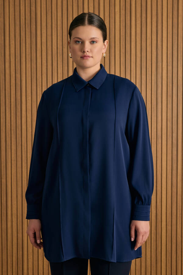 Lacivert Dikiş Detaylı Tunik - 3