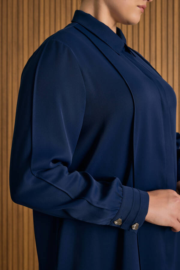 Lacivert Dikiş Detaylı Tunik - 5