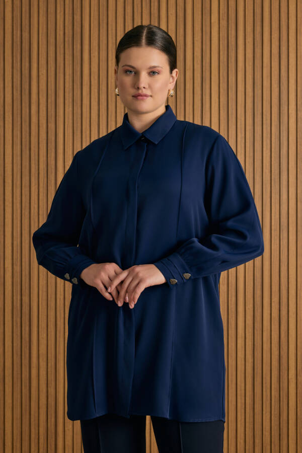 Lacivert Dikiş Detaylı Tunik - Aker