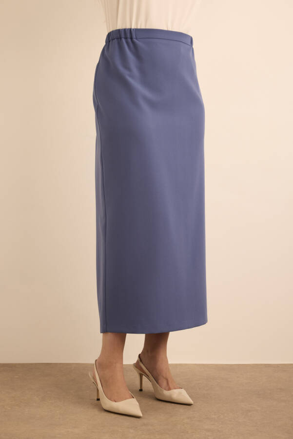 Lacivert Dokuma Beli Lastik Detaylı Etek - 4