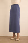 Lacivert Dokuma Beli Lastik Detaylı Etek - 5