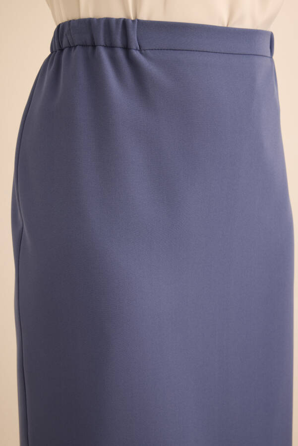 Lacivert Dokuma Beli Lastik Detaylı Etek - 6