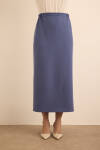 Lacivert Dokuma Beli Lastik Detaylı Etek - 3