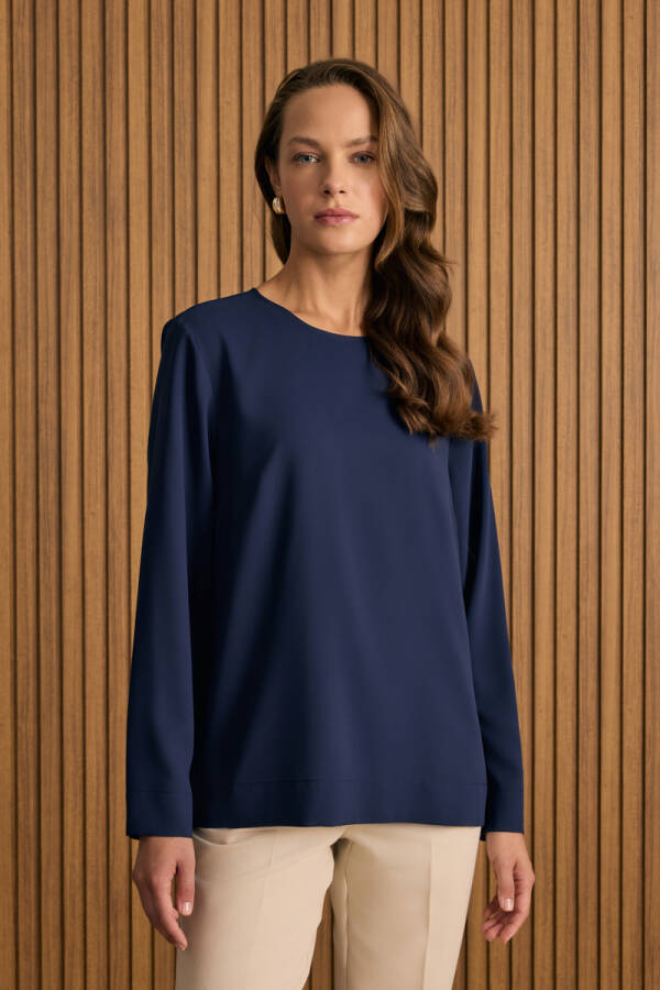 Lacivert Dokuma Bluz - Aker