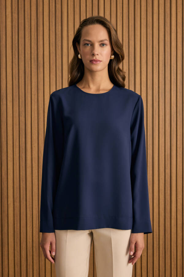 Lacivert Dokuma Bluz - Aker (1)