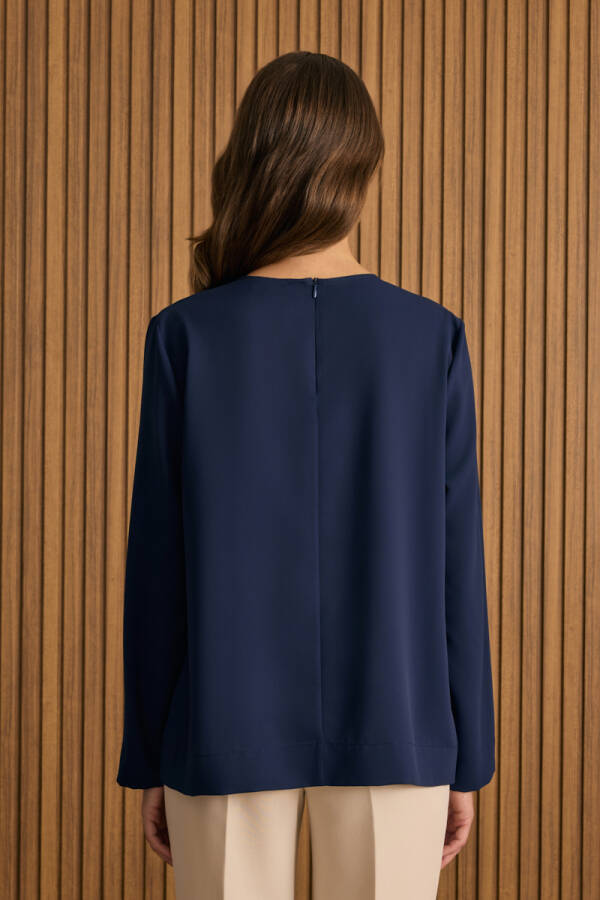 Lacivert Dokuma Bluz - 6
