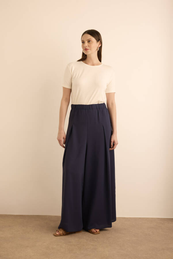 Lacivert Dokuma Pantolon Etek - Aker