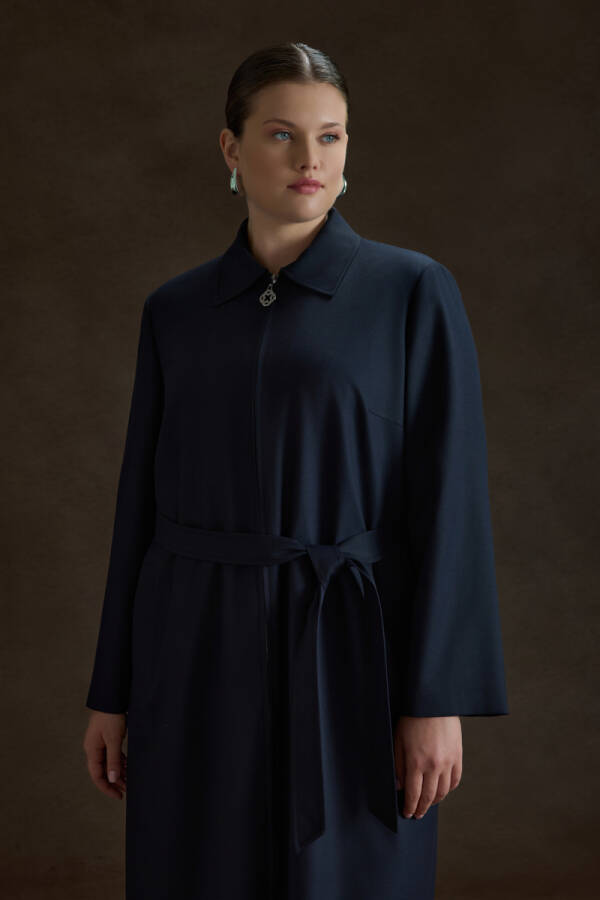 Lacivert Dokuma Pardösü - 4