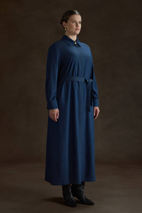 Lacivert Dokuma Pardösü - 5