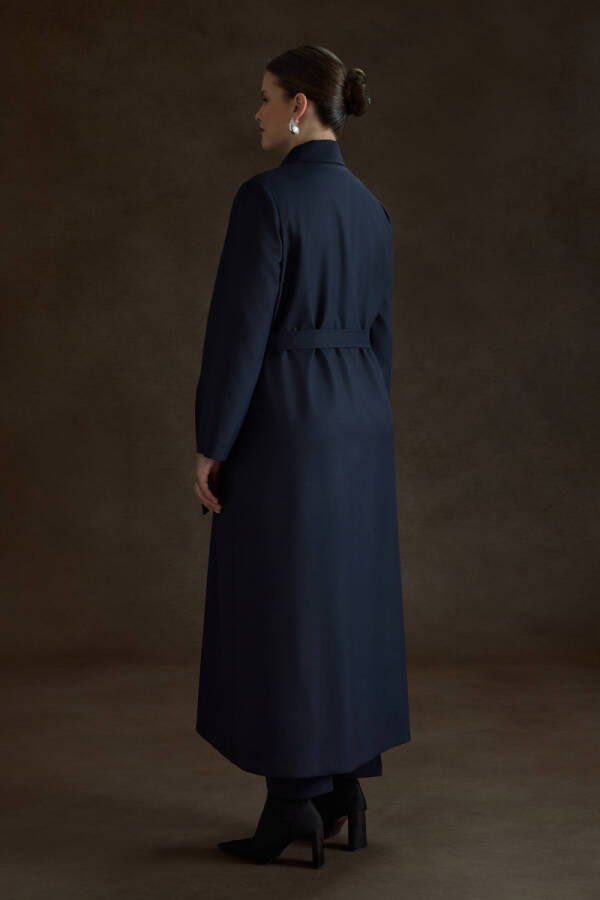 Lacivert Dokuma Pardösü - 7