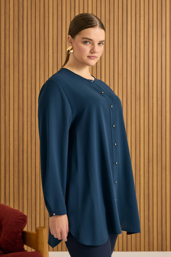 Lacivert Dökümlü Bluz - 5