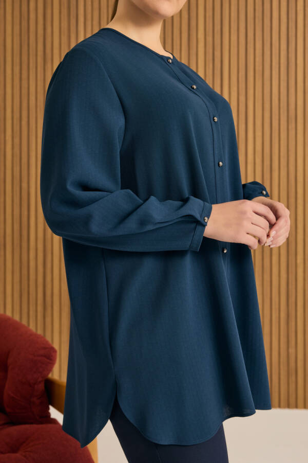 Lacivert Dökümlü Bluz - 6