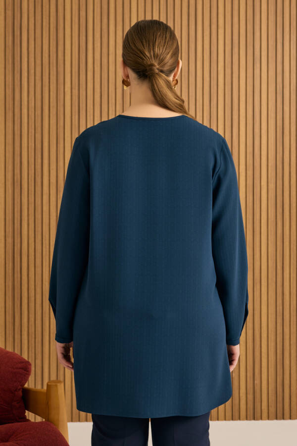Lacivert Dökümlü Bluz - 7