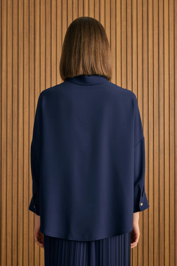 Lacivert Dökümlü Bluz - 5