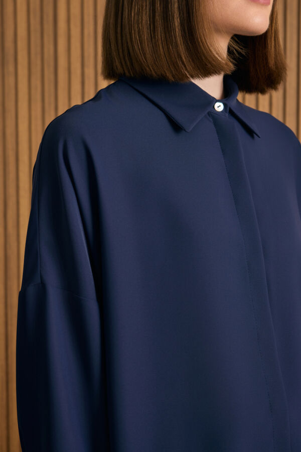 Lacivert Dökümlü Bluz - 4