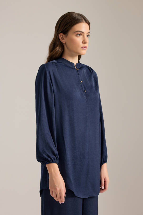 Lacivert Dökümlü Tunik - 2