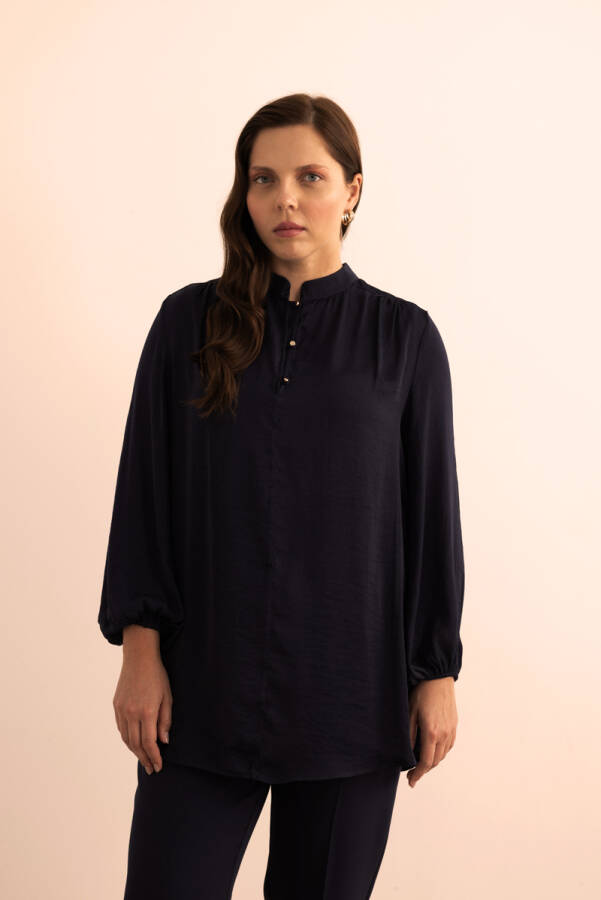 Lacivert Dökümlü Tunik - 3