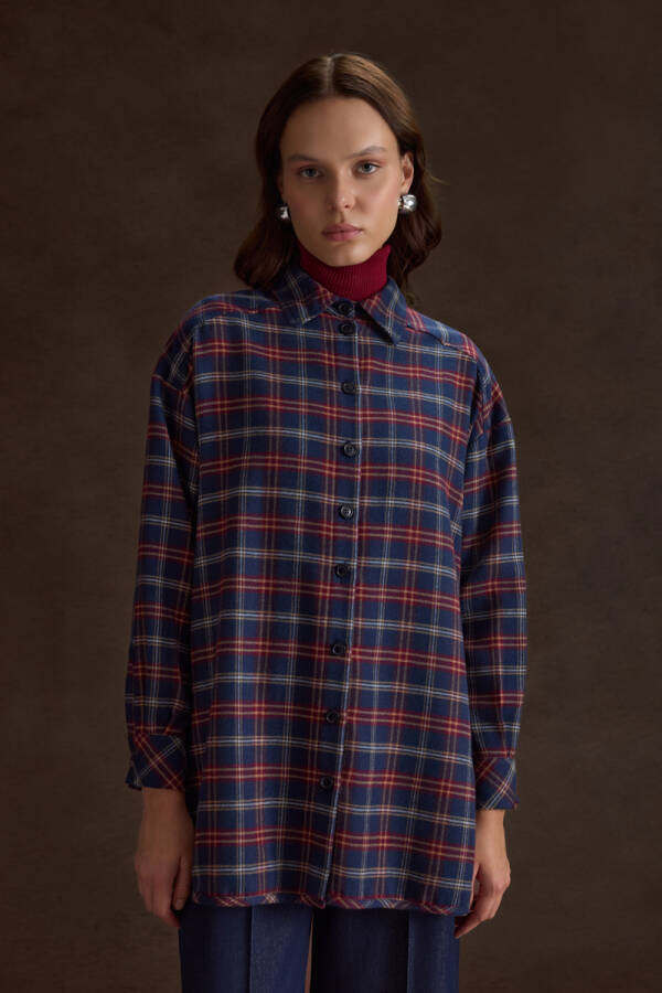 Lacivert Ekose Desenli Tunik - 3