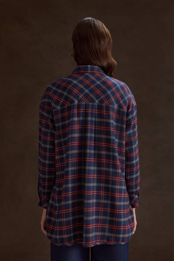 Lacivert Ekose Desenli Tunik - 7